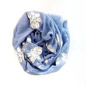 NWT Do Everything For Love White Embroidered Blue Feminine Scarf